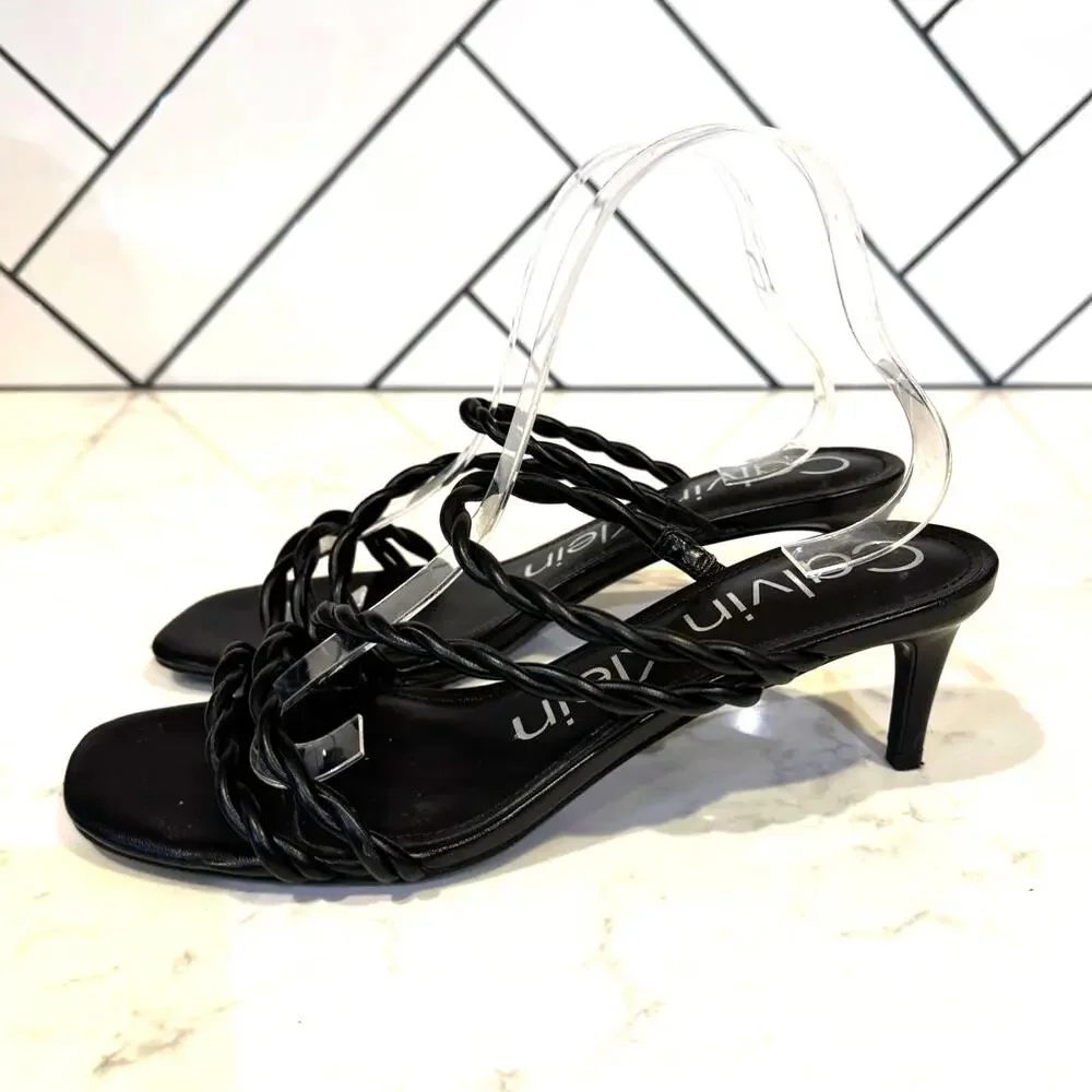 Calvin Klein Ileyia Strappy Slip-On Dress Sandals black size 9 minimalist